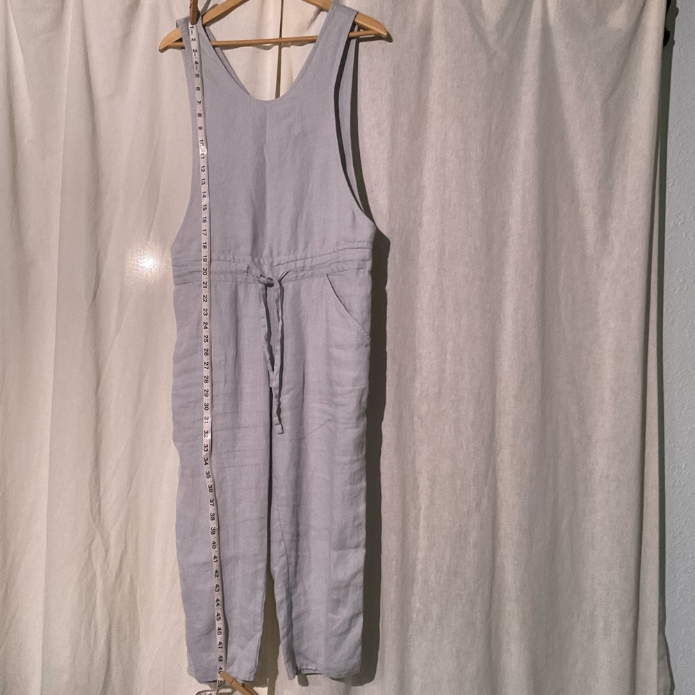 notPERFECTLINEN NPL Lima Loose Cropped Linen Jumpsuit Ice Blue Size Extra Small
